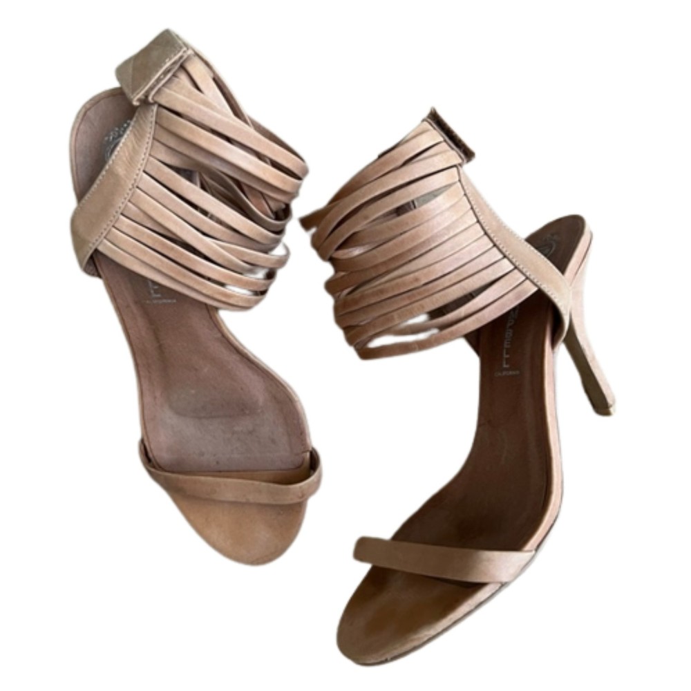 Jeffrey Campbell Strappy Ankle Strap Sandal Heels in Leather Nude Beige Size 6.5